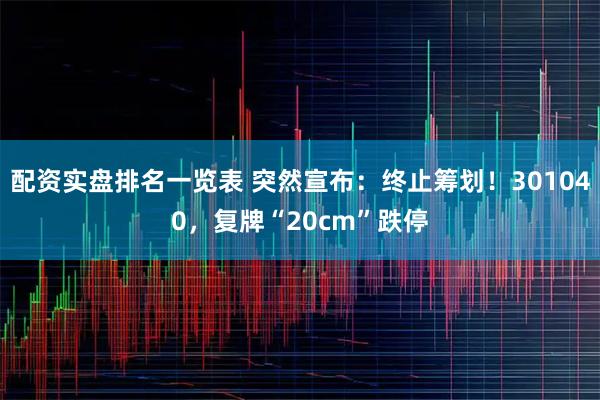 配资实盘排名一览表 突然宣布：终止筹划！301040，复牌“20cm”跌停