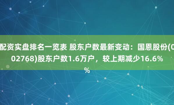 配资实盘排名一览表 股东户数最新变动：国恩股份(002768)股东户数1.6万户，较上期减少16.6%